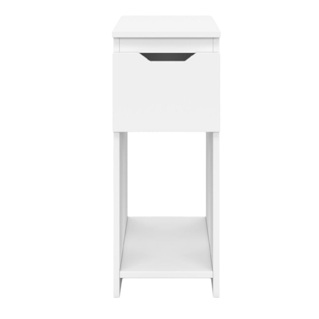 Nachttisch mit Schublade und offener Ablage in Weiß
