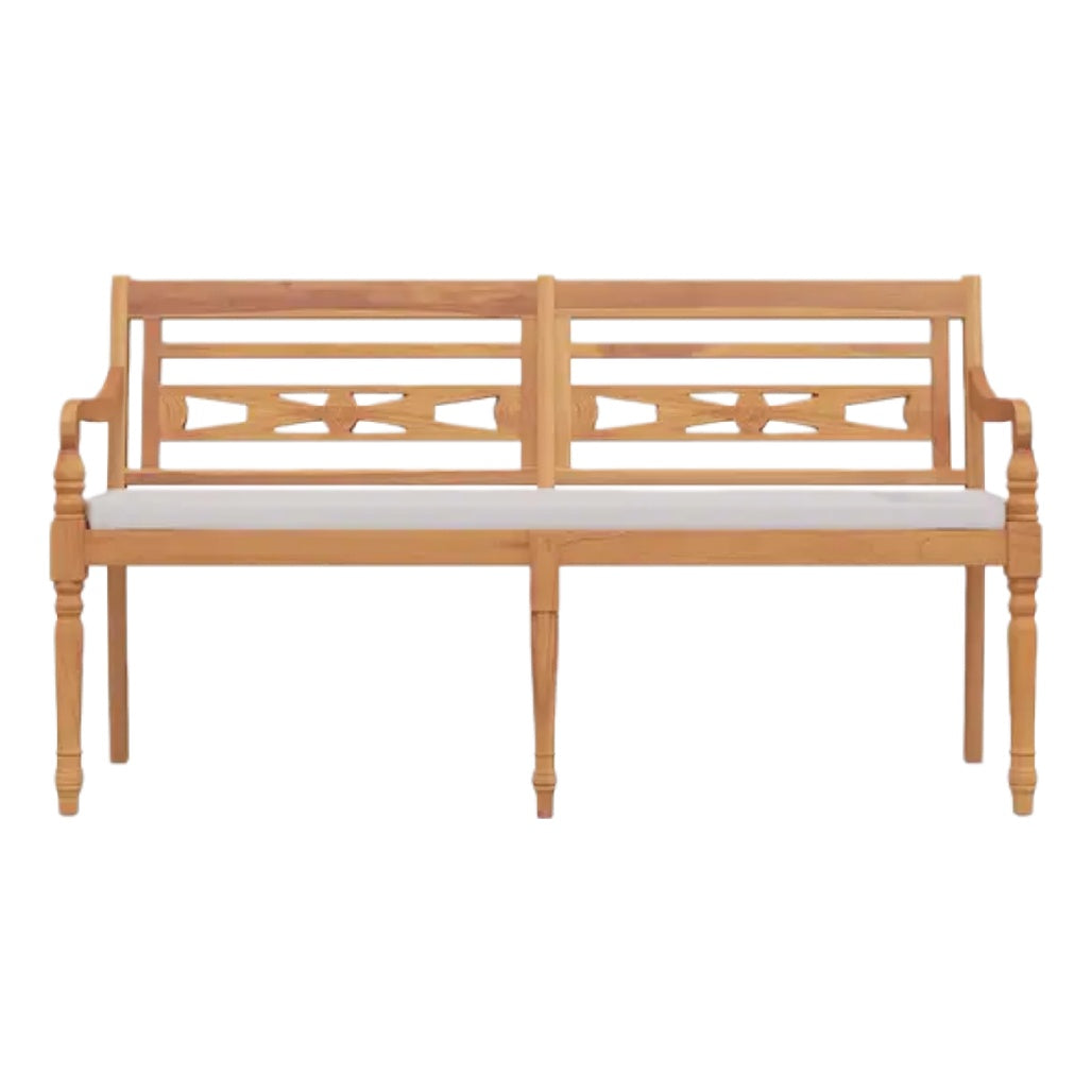 Hochwertige Holzbank mit gepolsterten Kissen und elegantem Design