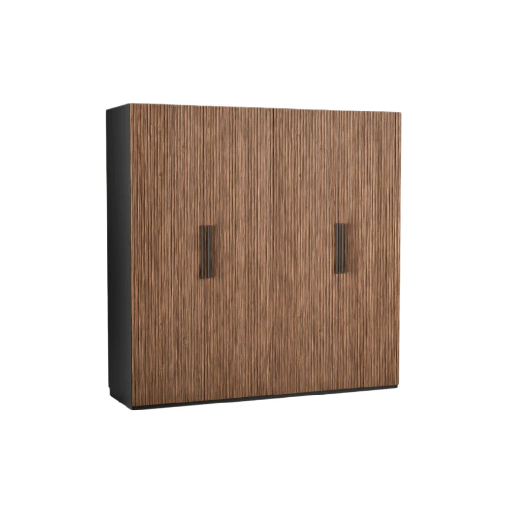 Wandregal mit gebürsteter Holzoptik und modernen Griffen